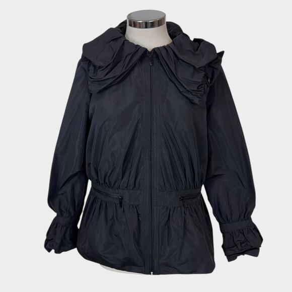 Doncaster Jackets & Blazers - Doncaster Womens Size 10 Black Ruffled Collar Zip Front Jacket Blouson Polyester
